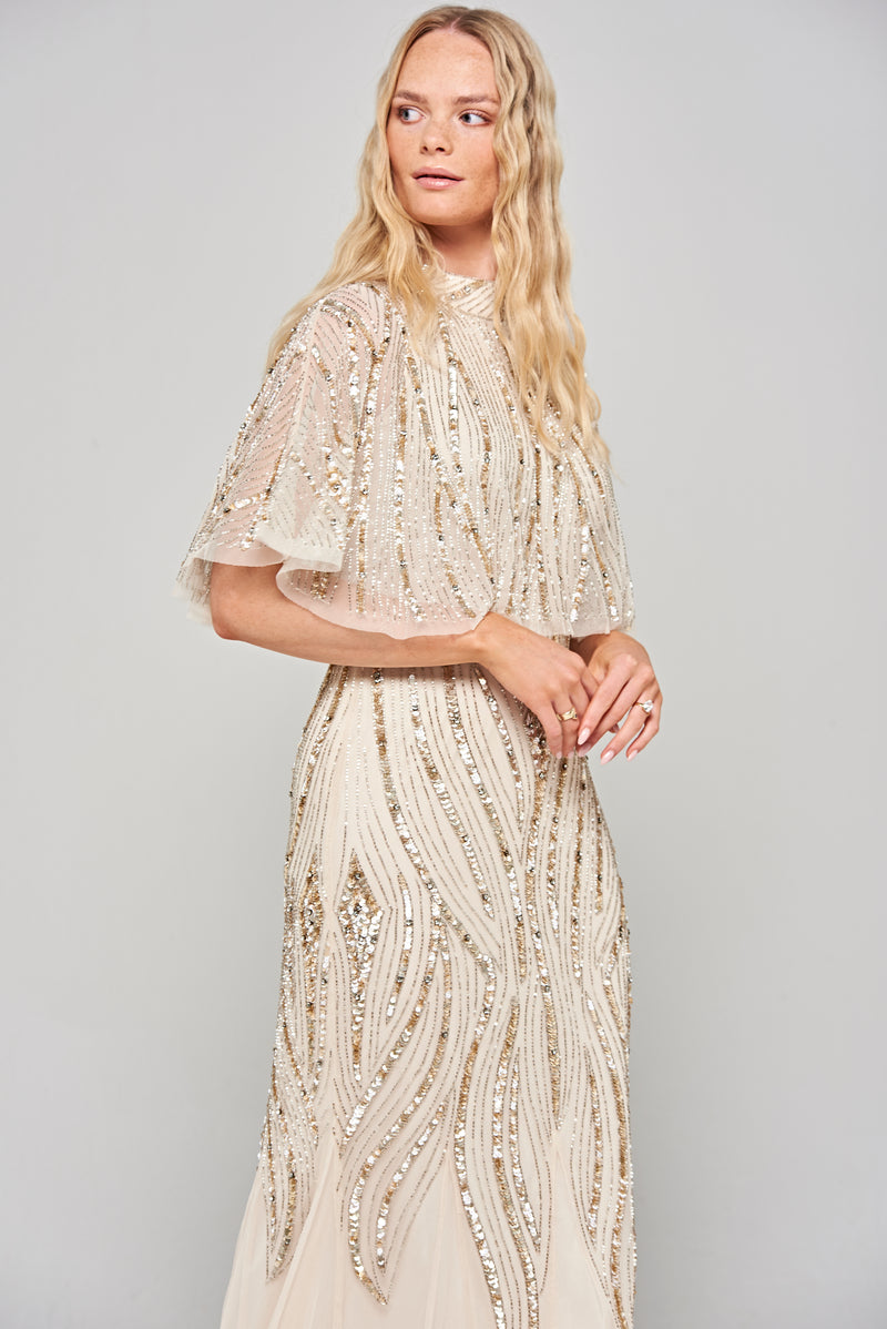 Kahlo Embellished Bridesmaids Wedding Maxi Dress In Neutral | Lace & Beads  | SilkFred US