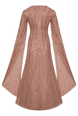 Oriana peach-blush embellished cape sleeve maxi dress with flowing cape sleeves and modest silhouette, ideal for weddings, formal occasions and evening events.