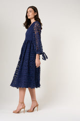 Paige Navy Crochet Lace Midi Dress