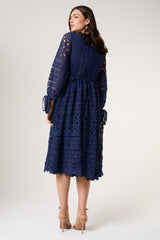 Paige Navy Crochet Lace Midi Dress