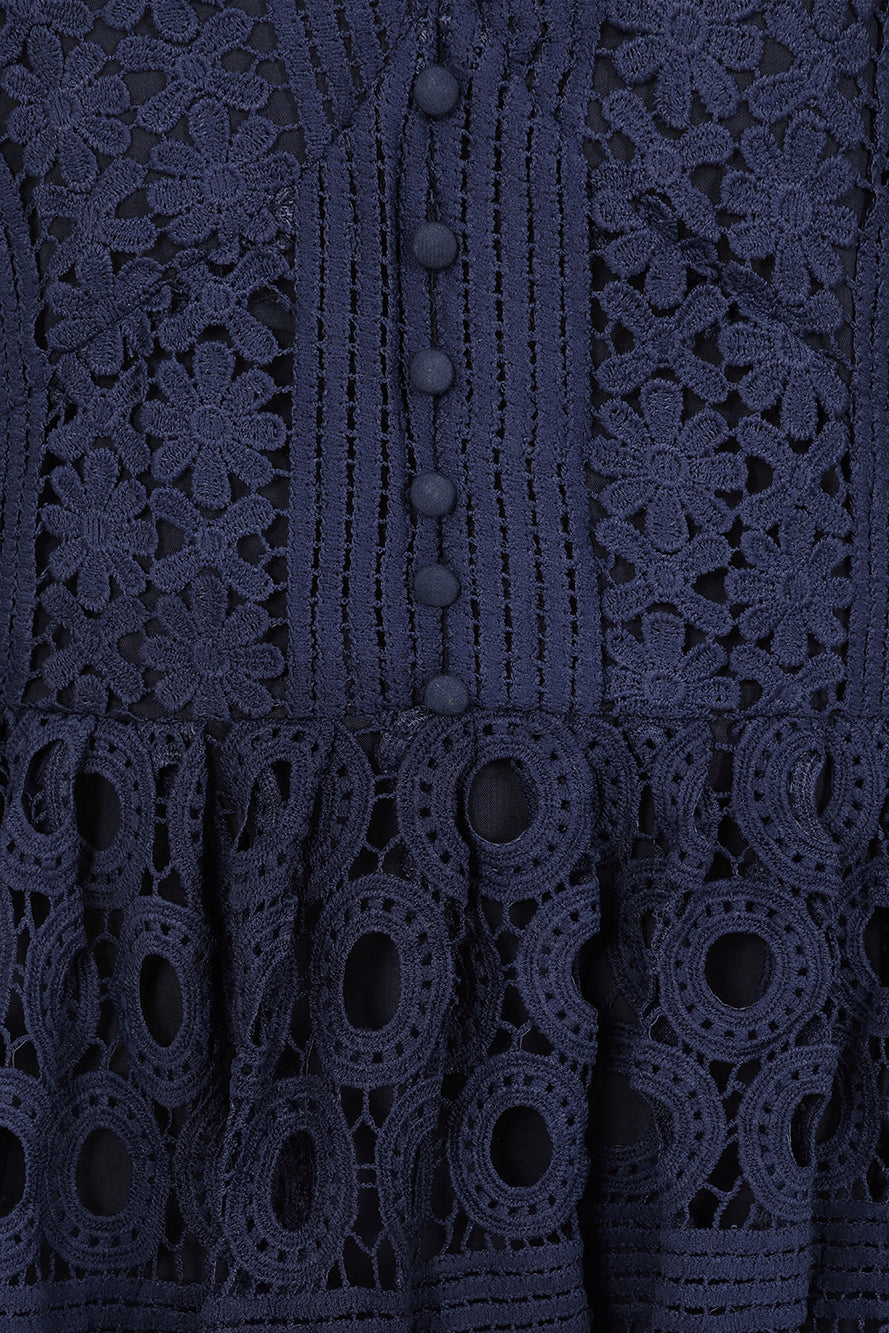 Paige Navy Crochet Lace Midi Dress