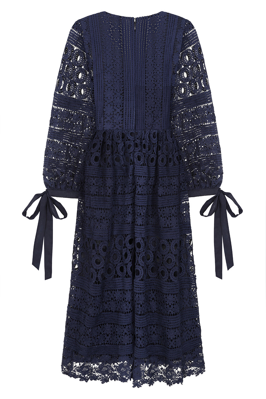 Paige Navy Crochet Lace Midi Dress
