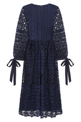 Paige Navy Crochet Lace Midi Dress