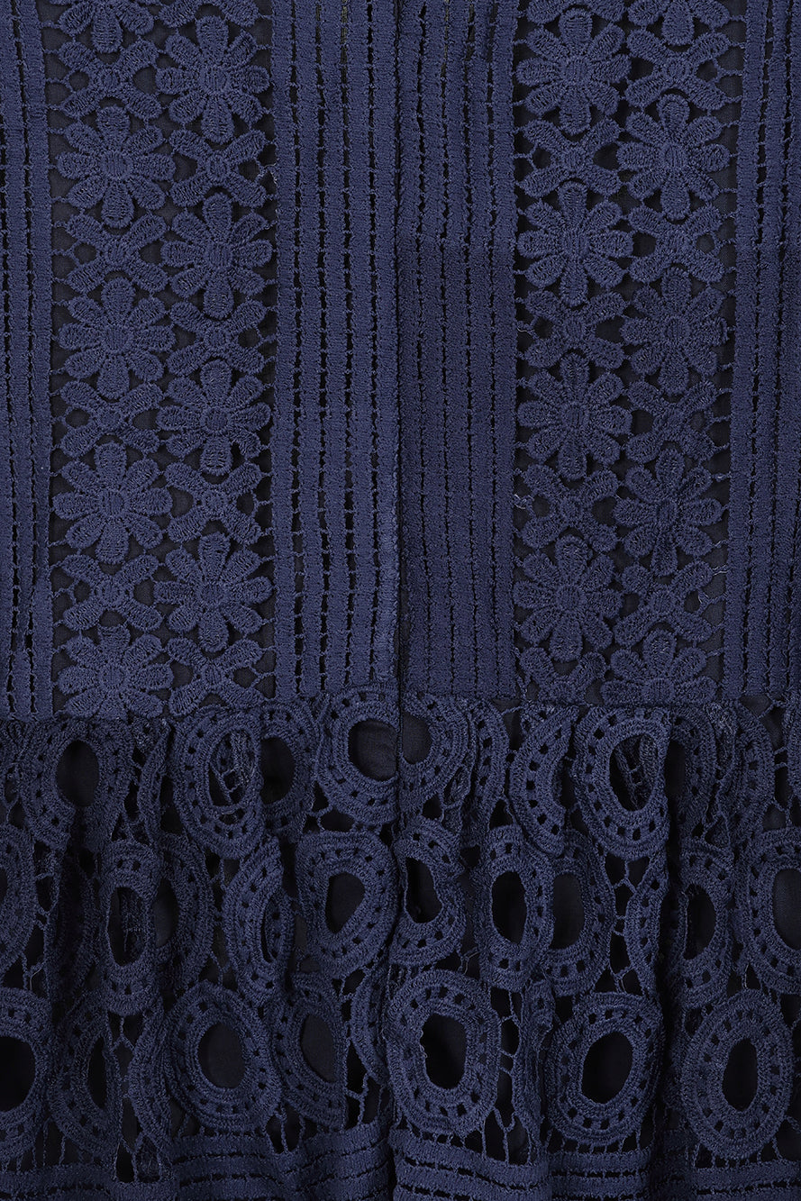 Paige Navy Crochet Lace Midi Dress