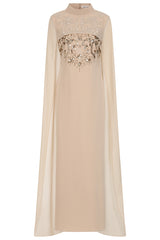 Paloma nude embellished maxi dress by Frock and Frill with sheer mesh cape and high neckline