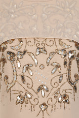 Paloma nude embellished maxi dress by Frock and Frill with sheer mesh cape and high neckline