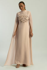 Paloma nude embellished maxi dress by Frock and Frill with sheer mesh cape and high neckline