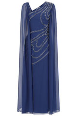 Patricia Navy Embellished Cape Sleeve Maxi Dress 