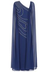 Patricia Navy Embellished Cape Sleeve Maxi Dress 