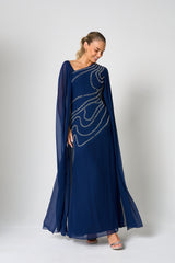 Patricia Navy Embellished Cape Sleeve Maxi Dress 