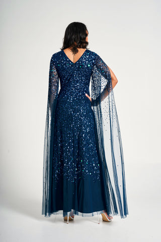 Della Teal Sequin Cape Sleeve Maxi Dress main image 1