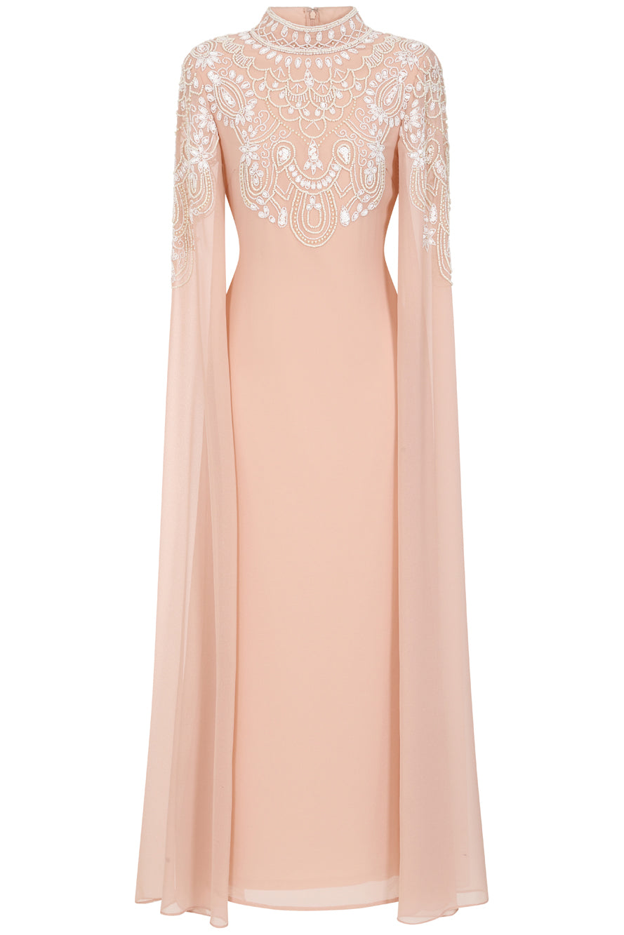 Penelope Blush Embellished Cape Sleeve Maxi Dress Frock and Frill Penelope Blush Embellished Cape Sleeve Maxi Dress Frock and Frill