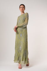 Phoebe Sage Green Floral Embellished Maxi Dress