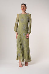 Phoebe Sage Green Floral Embellished Maxi Dress