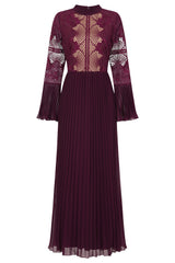 Prunella Purple Lace Detail Maxi Dress with Pleated Skirt