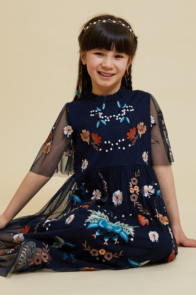 Cassidy Navy Floral Embroidered Dress