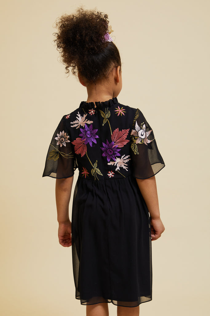 Addie Black Floral Embroidered Dress – Frock and Frill