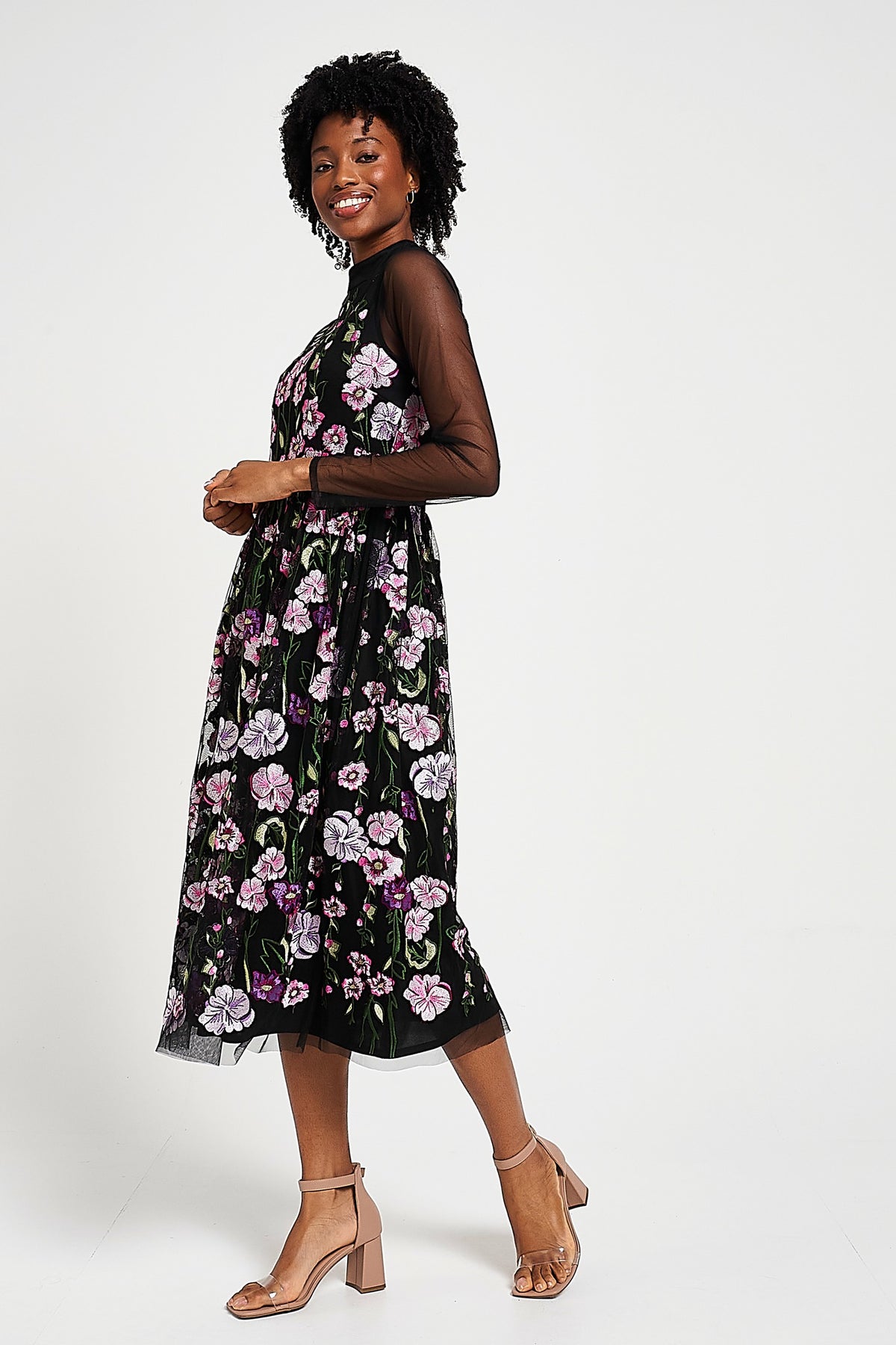black embroidered midi dress Black Embroidered Midi Zip Dress