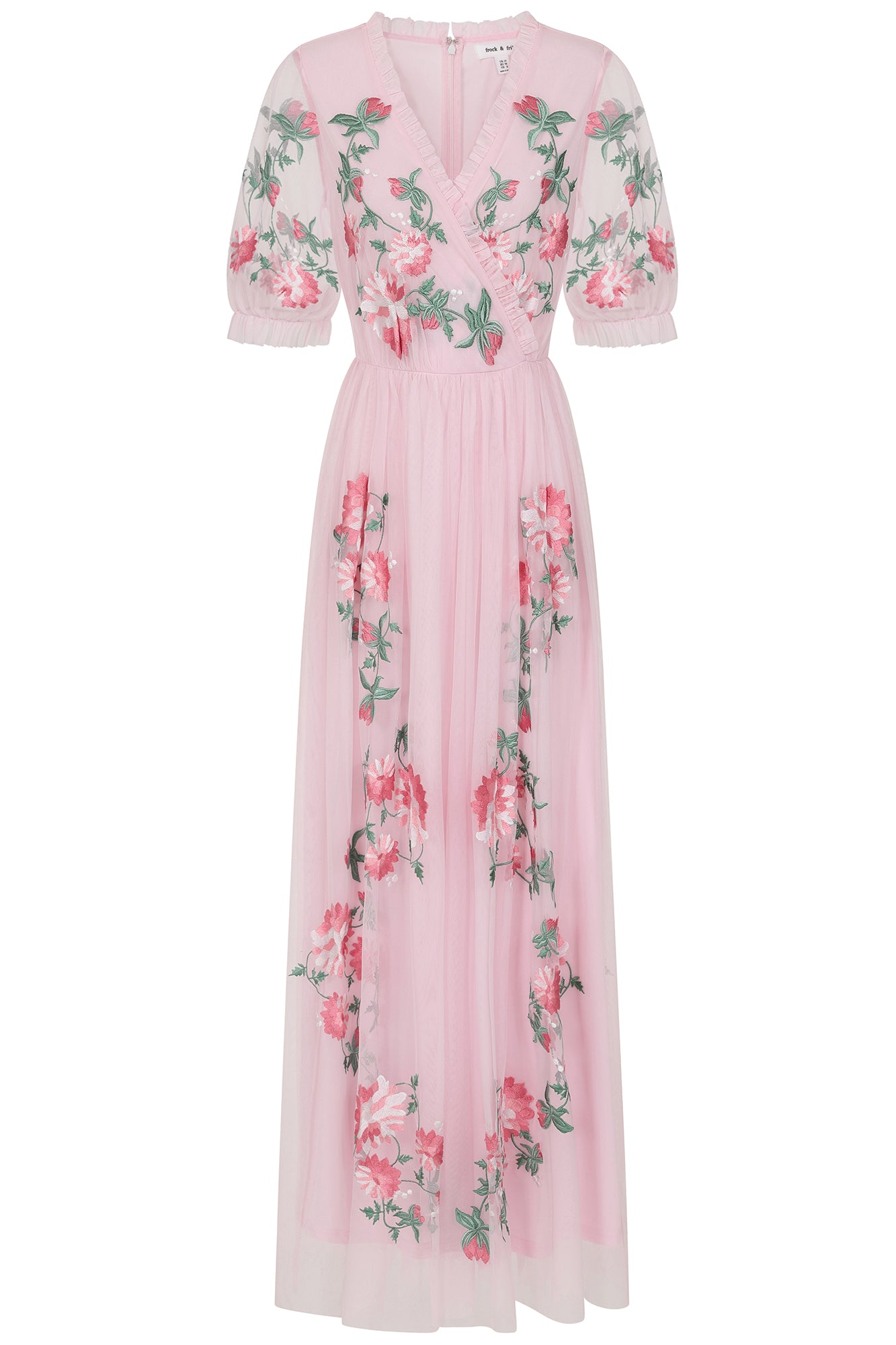 Raisa Pink Floral Embroidered Maxi Dress – Frock and Frill