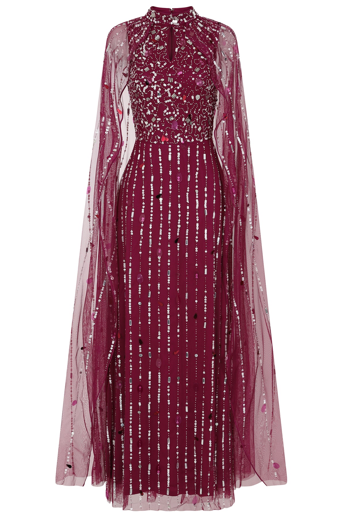 Rena Embellished Cape Sleeve Maxi Dress - Tyrian Purple