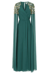 Renee Embellished Cape Sleeve Maxi Dress - Alpine Green