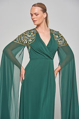 Renee Embellished Cape Sleeve Maxi Dress - Alpine Green