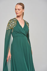 Renee Embellished Cape Sleeve Maxi Dress - Alpine Green