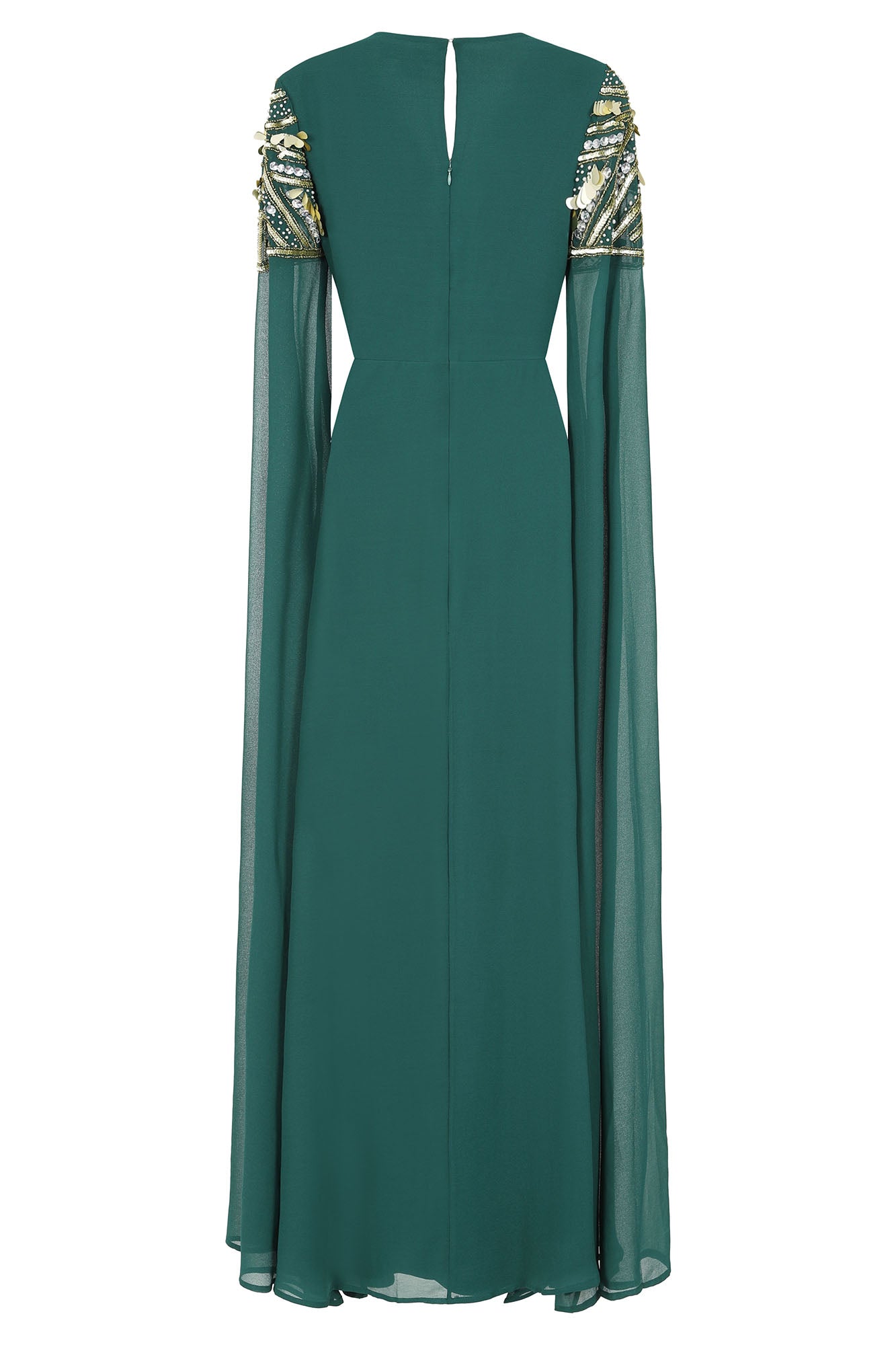 Renee Embellished Cape Sleeve Maxi Dress - Alpine Green