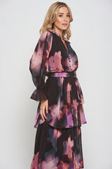 Reya Black Floral Print Tiered Maxi Dress