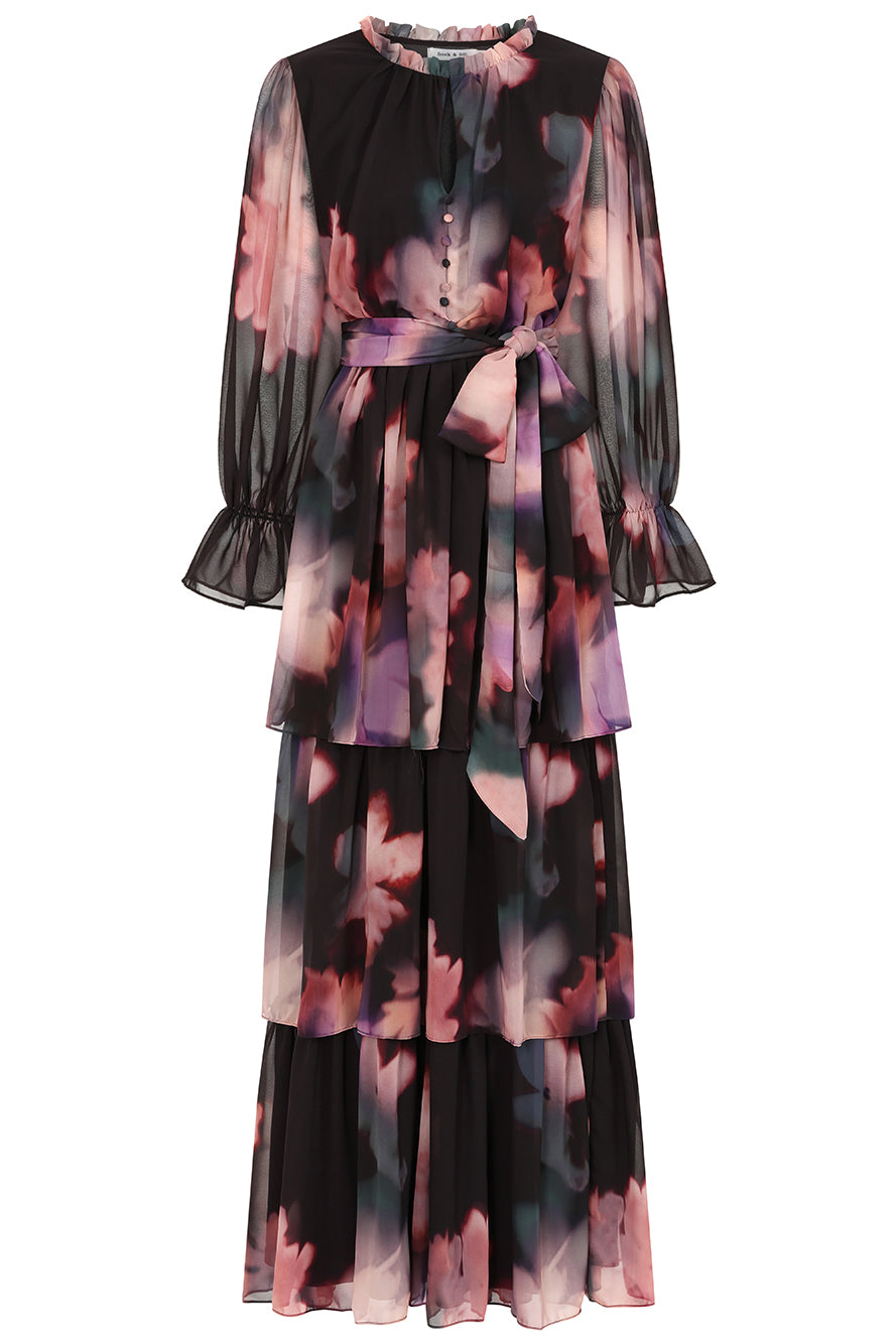 rare feelings black floral print tiered pleated maxi dress Free People Rare Feelings Dress