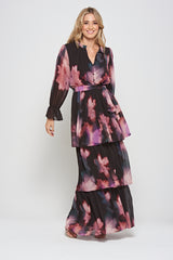Reya Black Floral Print Tiered Maxi Dress
