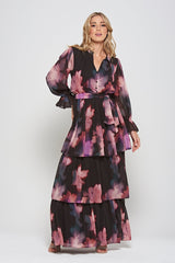 Reya Black Floral Print Tiered Maxi Dress