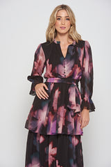 Reya Black Floral Print Tiered Maxi Dress