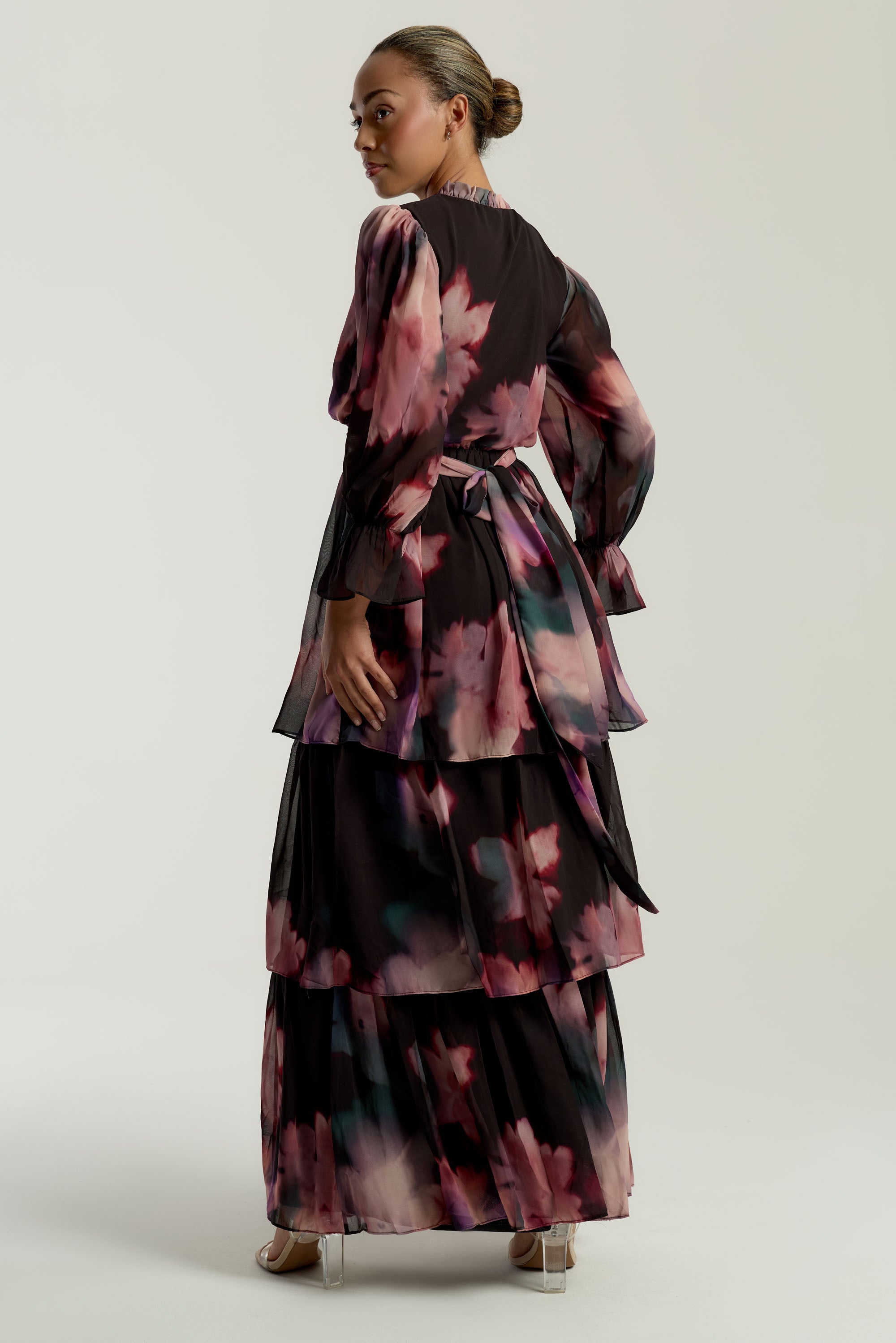 Reya Black Floral Print Tiered Maxi Dress Reya Black Floral Print Tiered Maxi Dress