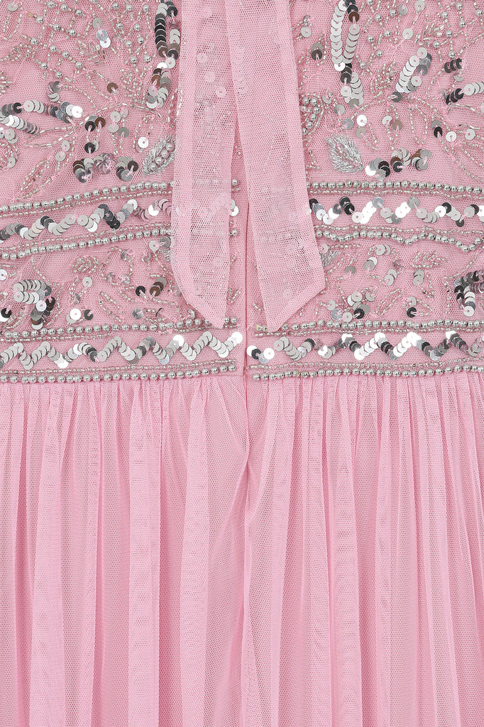 Quiz pink chiffon hot sale embellished maxi dress