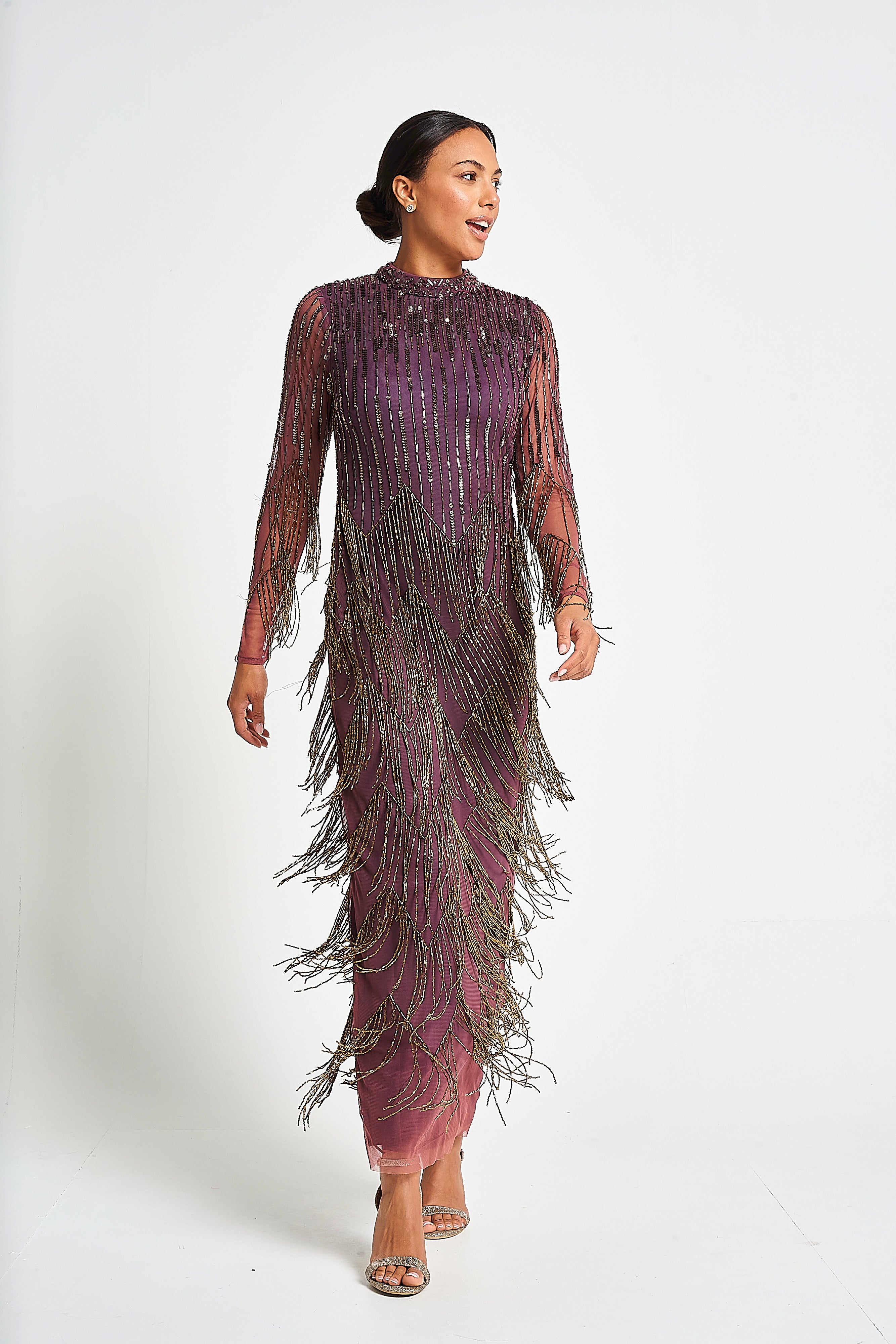 Rhoda Purple Maxi Dress With Beaded Fringing Frock and Frill Rhoda Purple Maxi Dress With Beaded Fringing Frock and Frill