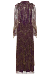 Rhoda Purple Maxi Dress With Beaded Fringing