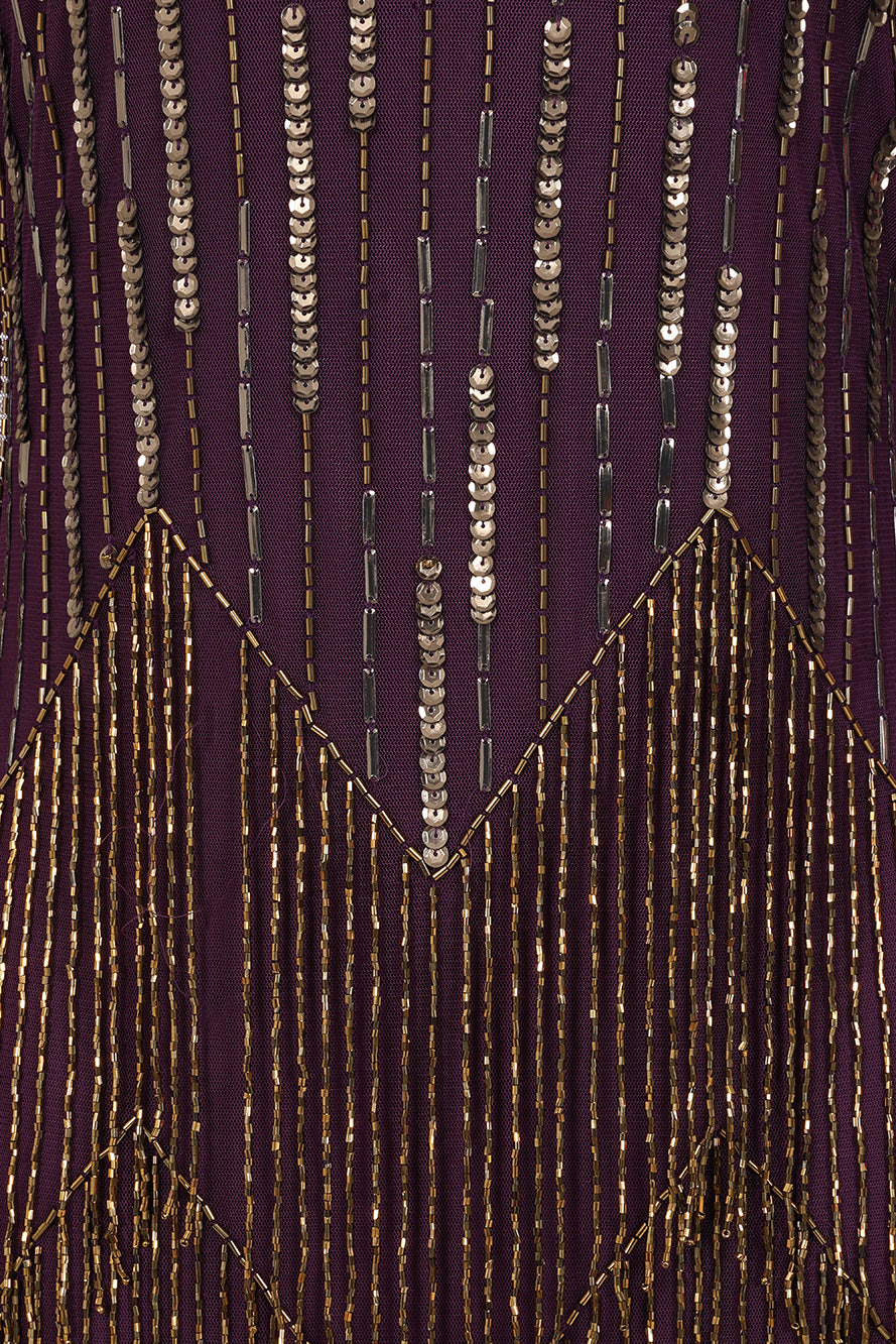 Rhoda Purple Maxi Dress With Beaded Fringing Frock and Frill Rhoda Purple Maxi Dress With Beaded Fringing Frock and Frill