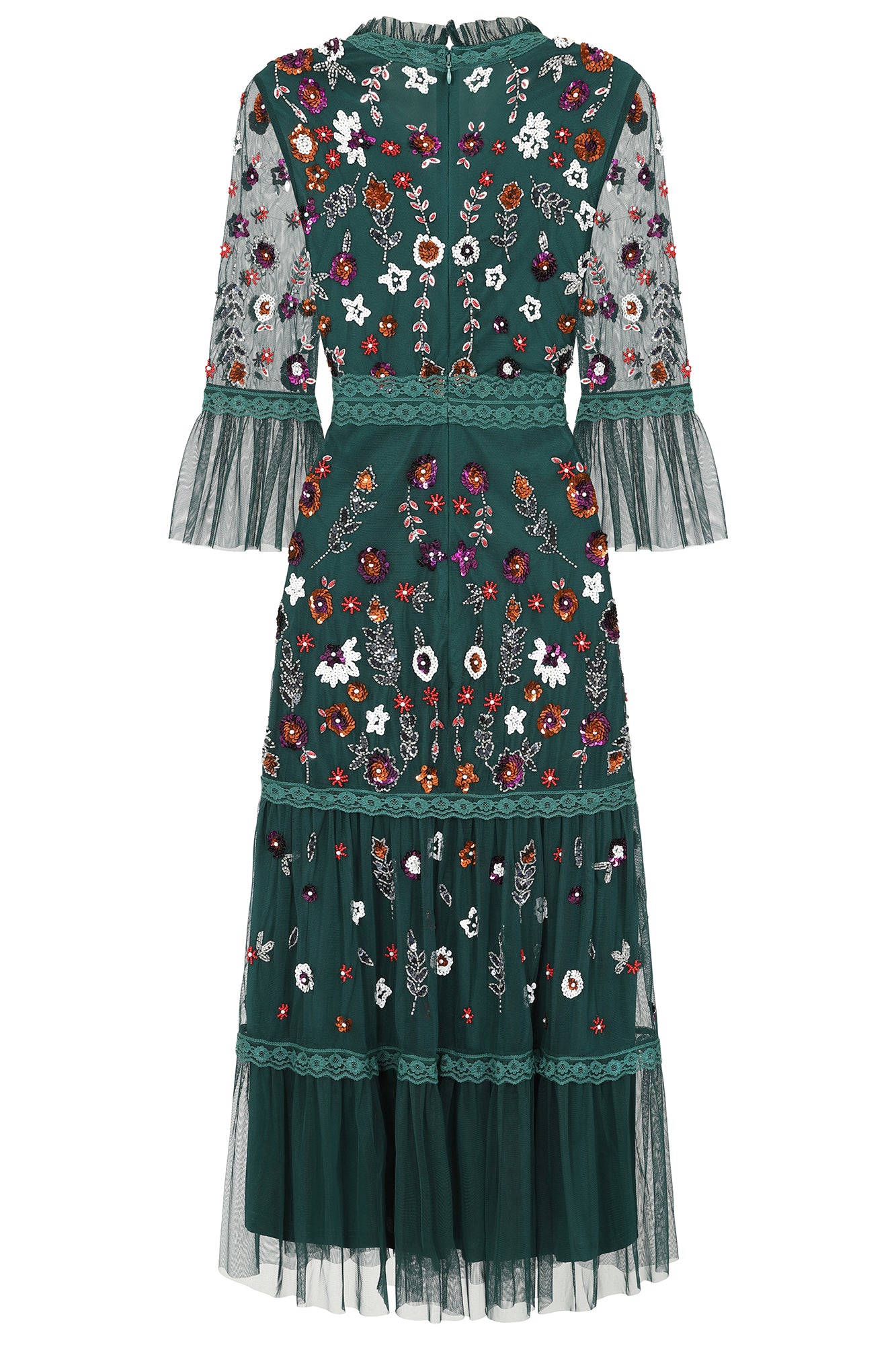 Ria Floral Sequin Midi Dress - Alpine Green