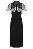 Ridley Black Beaded Fringe Cape Sleeve Midi Dress