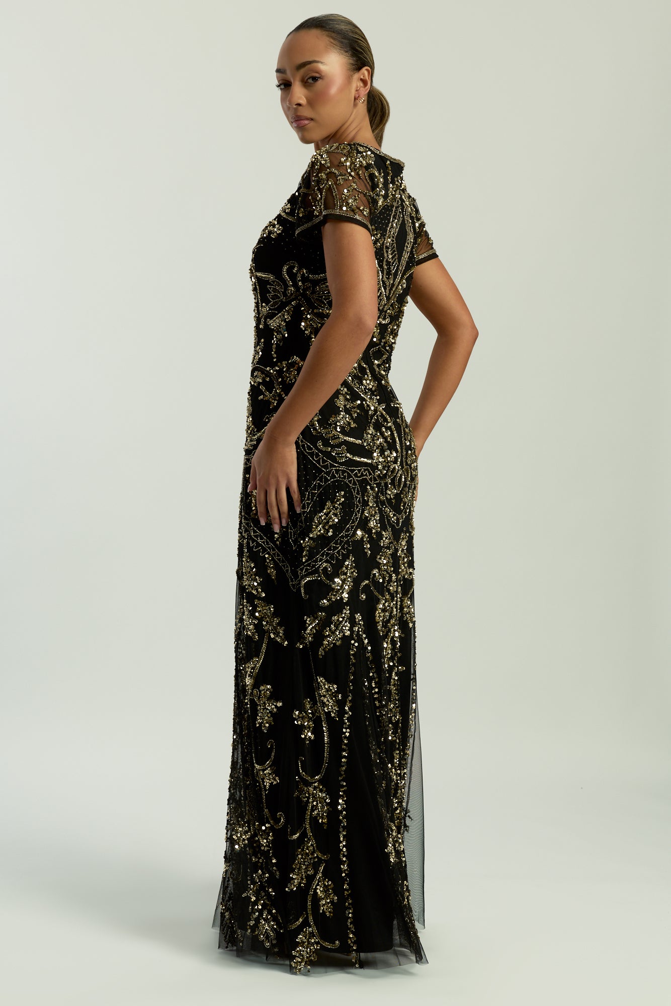 Roberta Black Embellished Maxi Dress