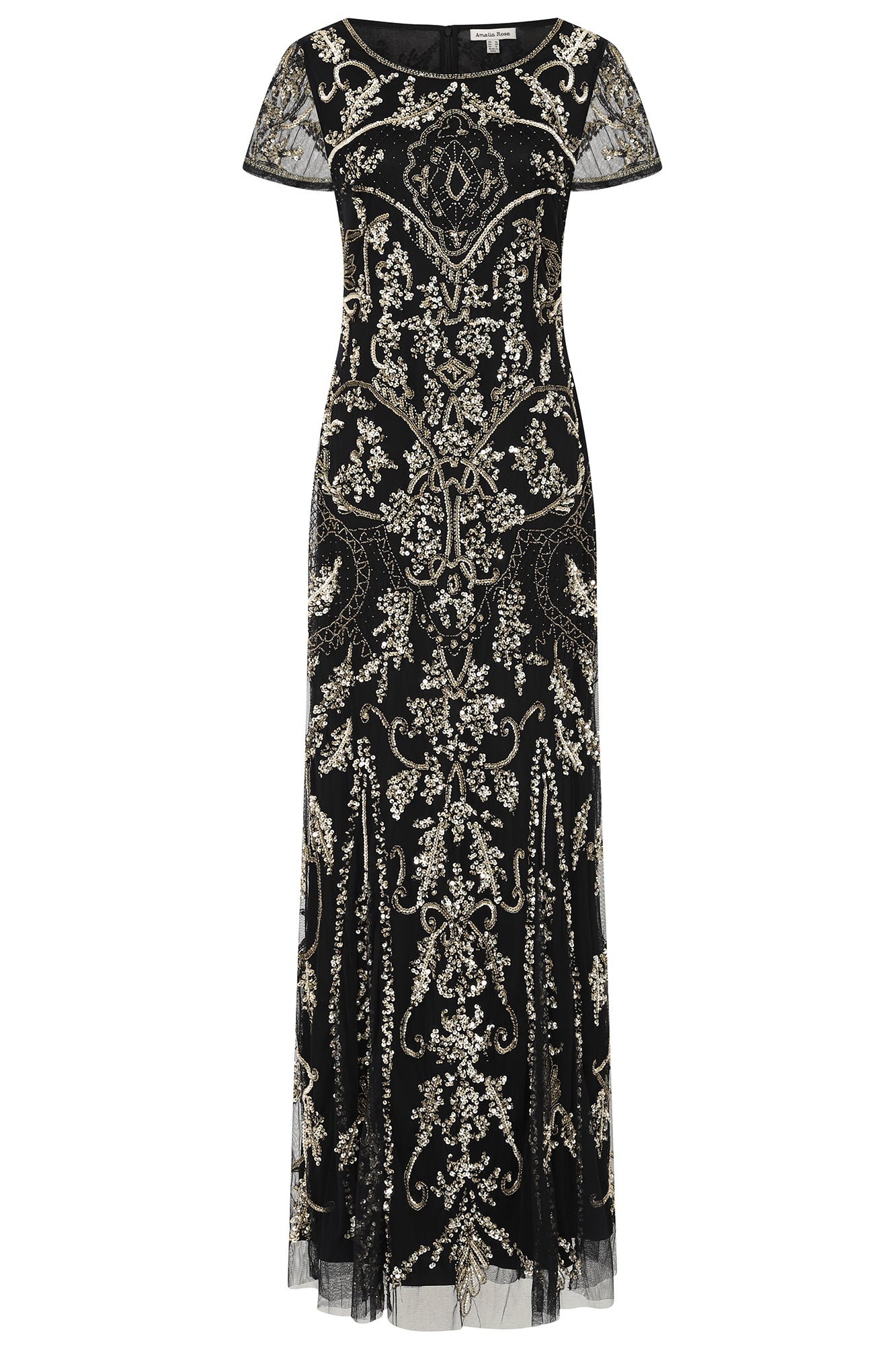 Roberta Black and Gold Embellished Maxi Dress