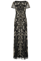 Roberta Black and Gold Embellished Maxi Dress