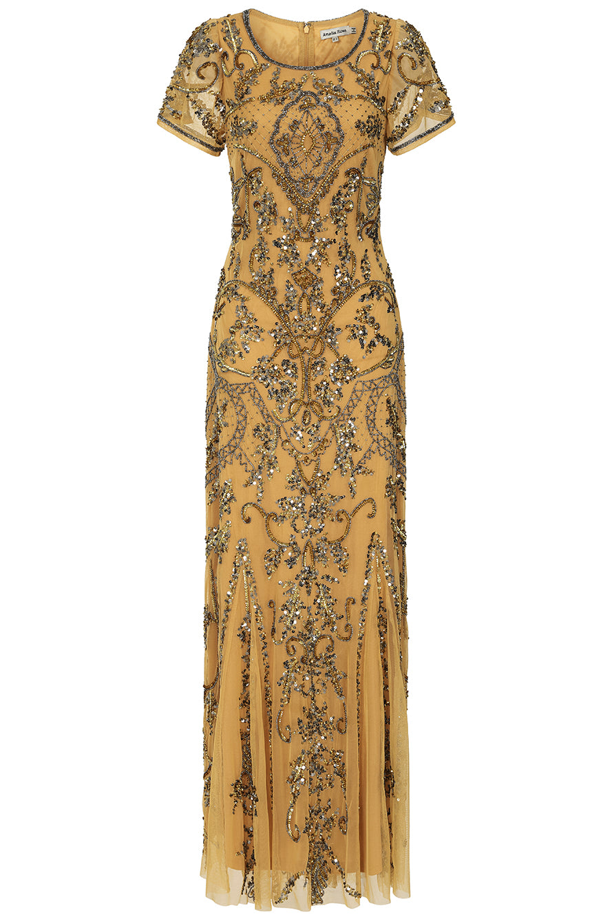 Roberta Gold Embellished Maxi Dress 