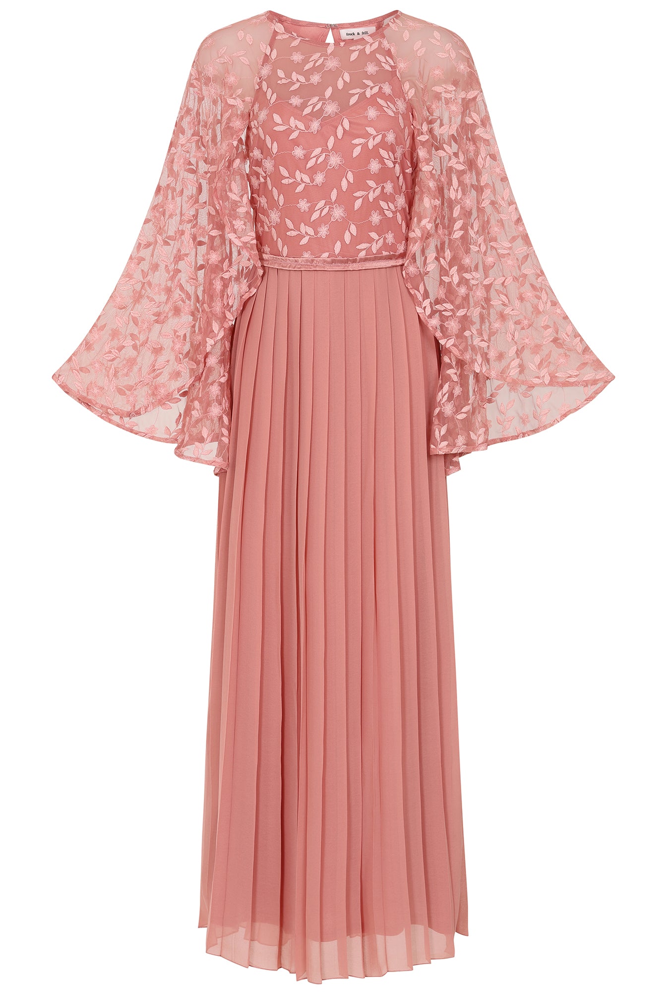 Roisin Blush Embroidered Cape Sleeve Maxi Dress