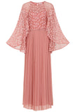 Roisin Blush Embroidered Cape Sleeve Maxi Dress