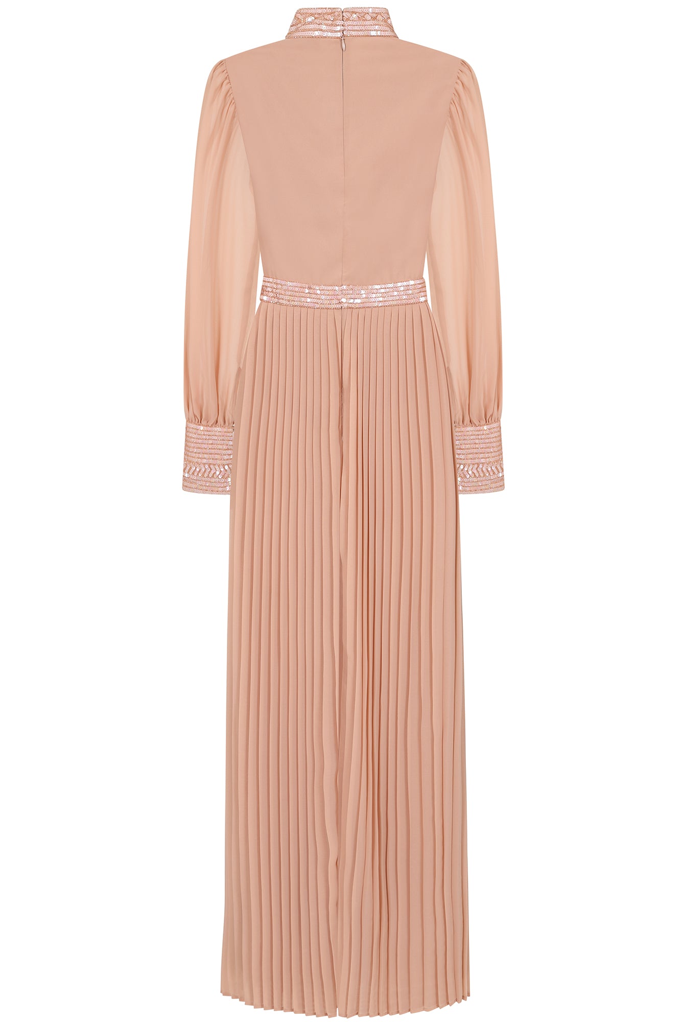 Rosa Sequin Maxi Dress with Pleated Skirt - Blush 