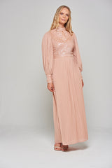 Rosa Sequin Maxi Dress with Pleated Skirt - Blush 