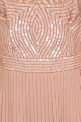 Rosa Sequin Maxi Dress with Pleated Skirt - Blush 