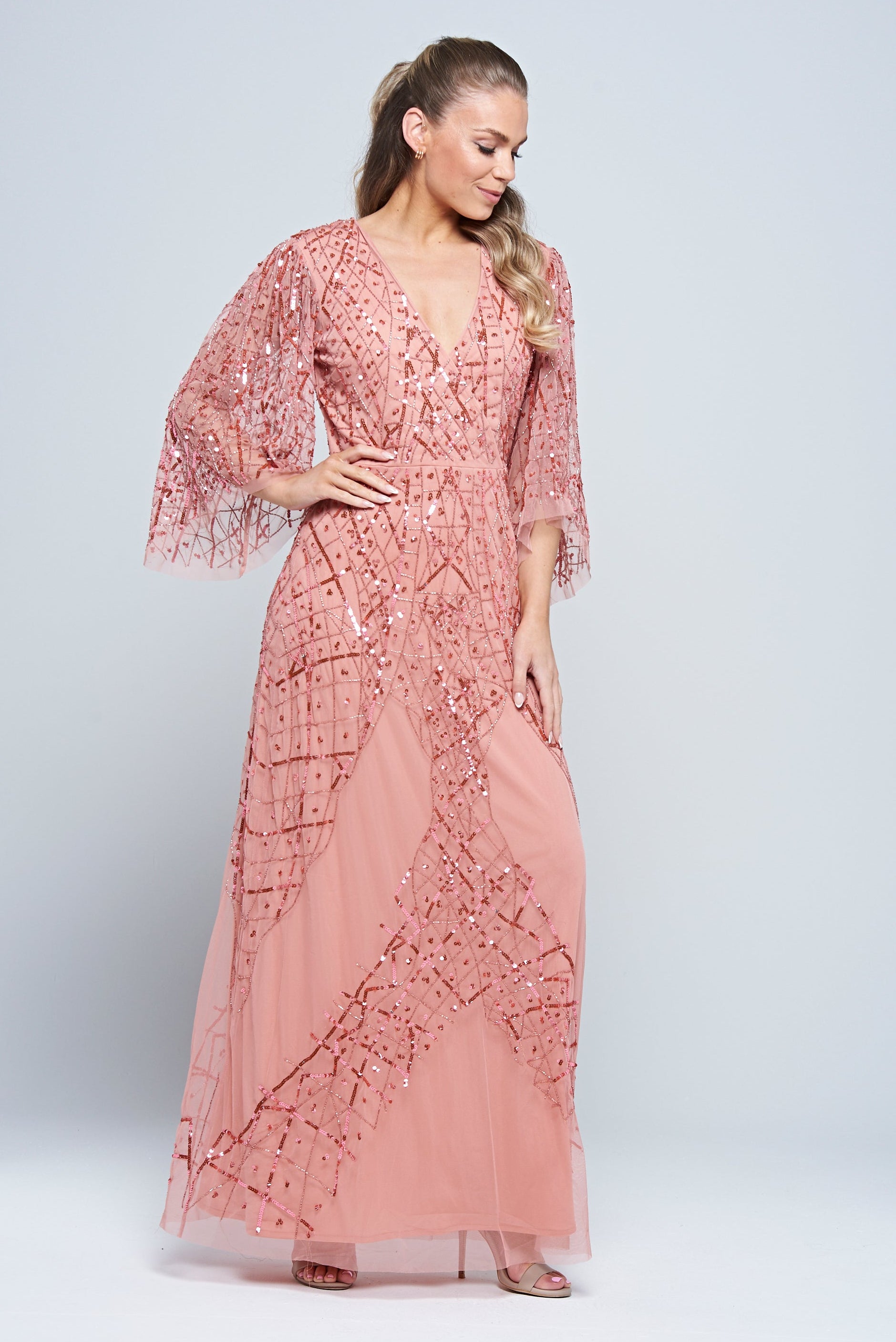 rosalina pink dress A Line Tow-Piece Tulle Prom Dress with Slit, Pink / 6